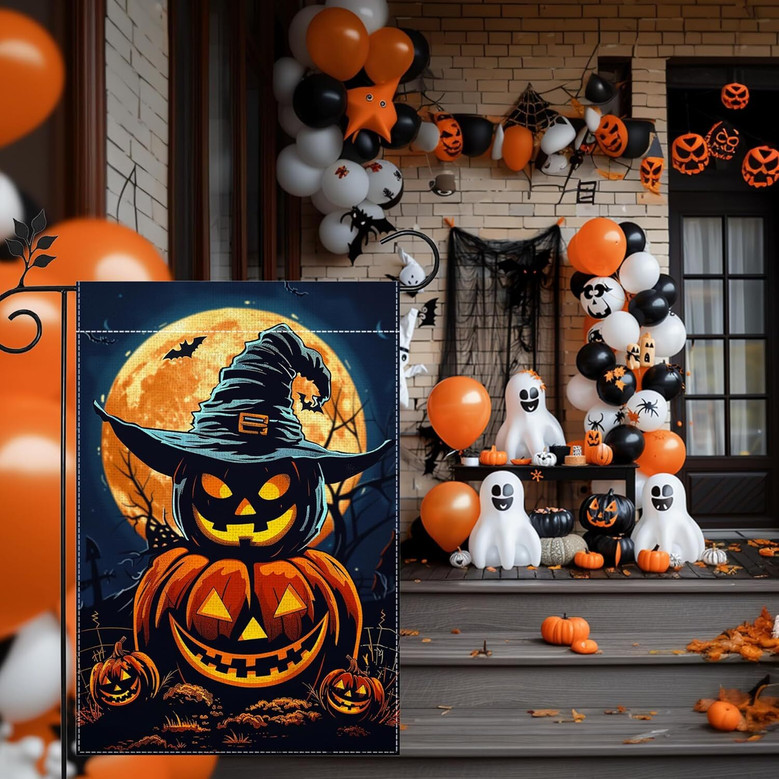 Double-Sided Halloween Jack O' Lantern Garden Flag 12x18 - Holiday Outdoor DéCor For Yard