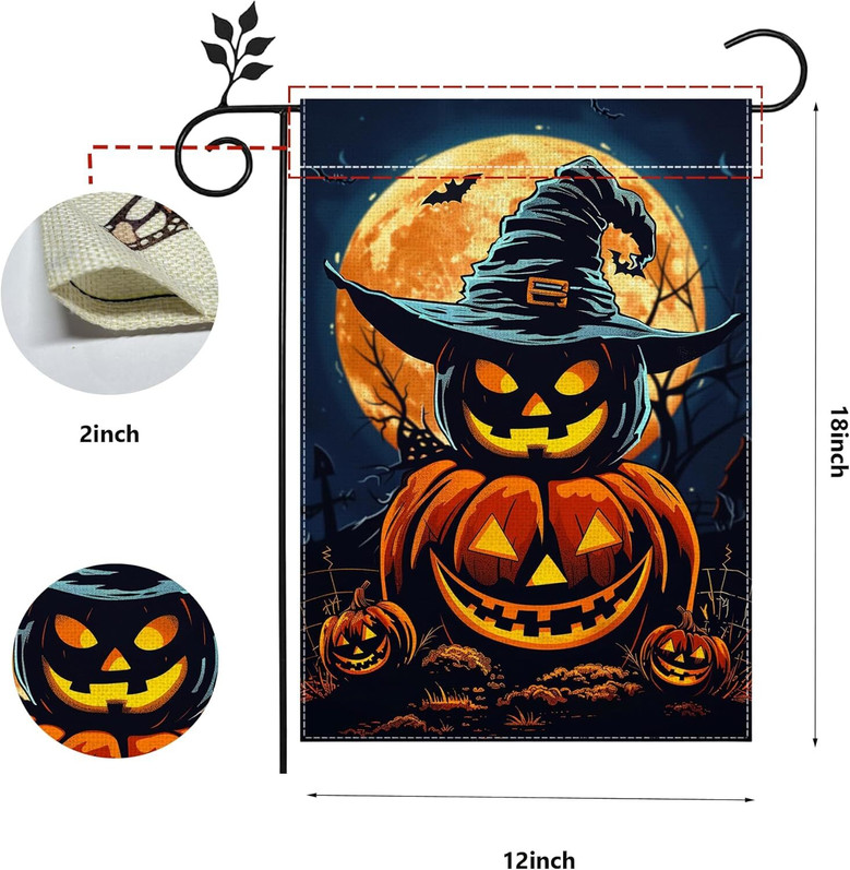 Double-Sided Halloween Jack O' Lantern Garden Flag 12x18 - Holiday Outdoor DéCor For Yard