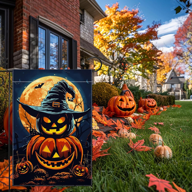 Double-Sided Halloween Jack O' Lantern Garden Flag 12x18 - Holiday Outdoor DéCor For Yard