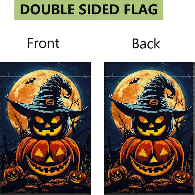 Double-Sided Halloween Jack O' Lantern Garden Flag 12x18 - Holiday Outdoor DéCor For Yard