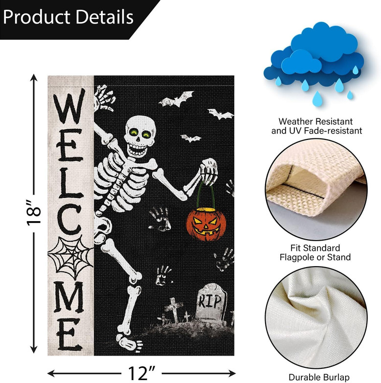 Spooky Skeleton-Themed Halloween Garden Flag - 12x18 Double Sided Burlap DéCor For Outdoor Seasonal Display