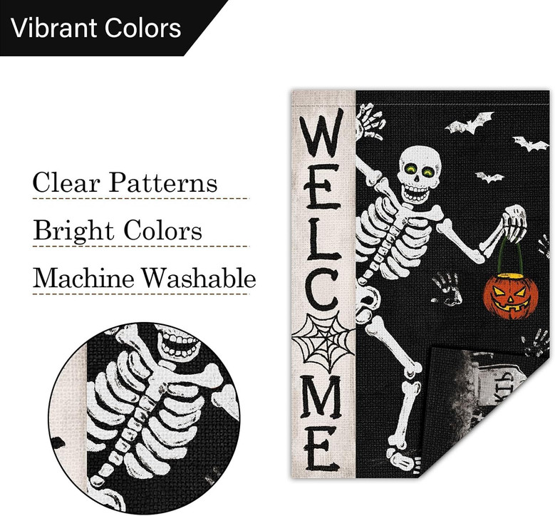Spooky Skeleton-Themed Halloween Garden Flag - 12x18 Double Sided Burlap DéCor For Outdoor Seasonal Display