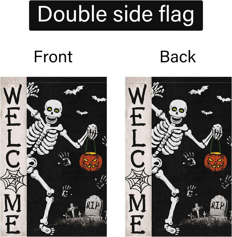 Spooky Skeleton-Themed Halloween Garden Flag - 12x18 Double Sided Burlap DéCor For Outdoor Seasonal Display