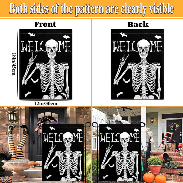 Halloween Skeleton Garden Flag 12x18 Inch Double-Sided For Outdoor Yard Decor
