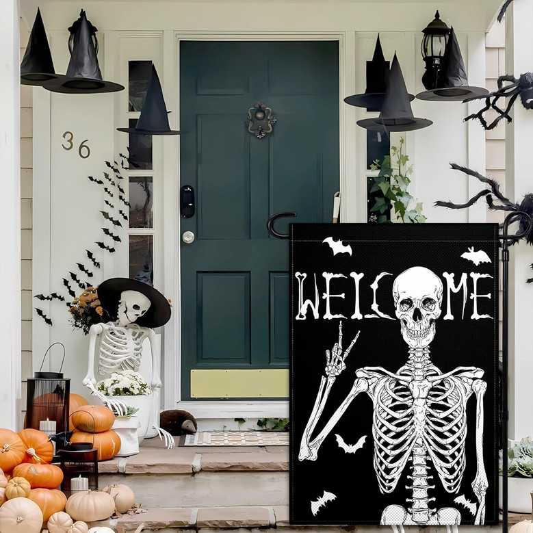 Halloween Skeleton Garden Flag 12x18 Inch Double-Sided For Outdoor Yard Decor