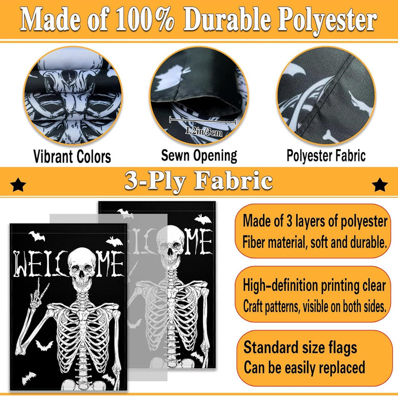 Halloween Skeleton Garden Flag 12x18 Inch Double-Sided For Outdoor Yard Decor