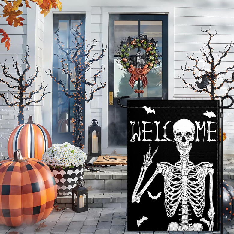 Halloween Skeleton Garden Flag 12x18 Inch Double-Sided For Outdoor Yard Decor