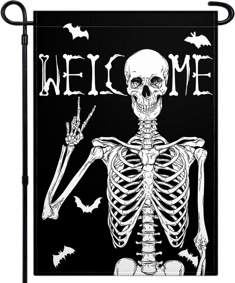 Halloween Skeleton Garden Flag 12x18 Inch Double-Sided For Outdoor Yard Decor