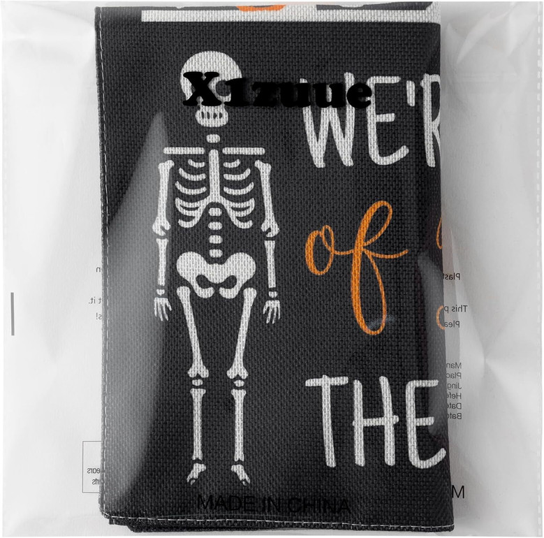Halloween Skeleton Garden Flag - Trick Or Treat Outdoor Decor - Skull Ghost No Trespassing - Double Sided Burlap