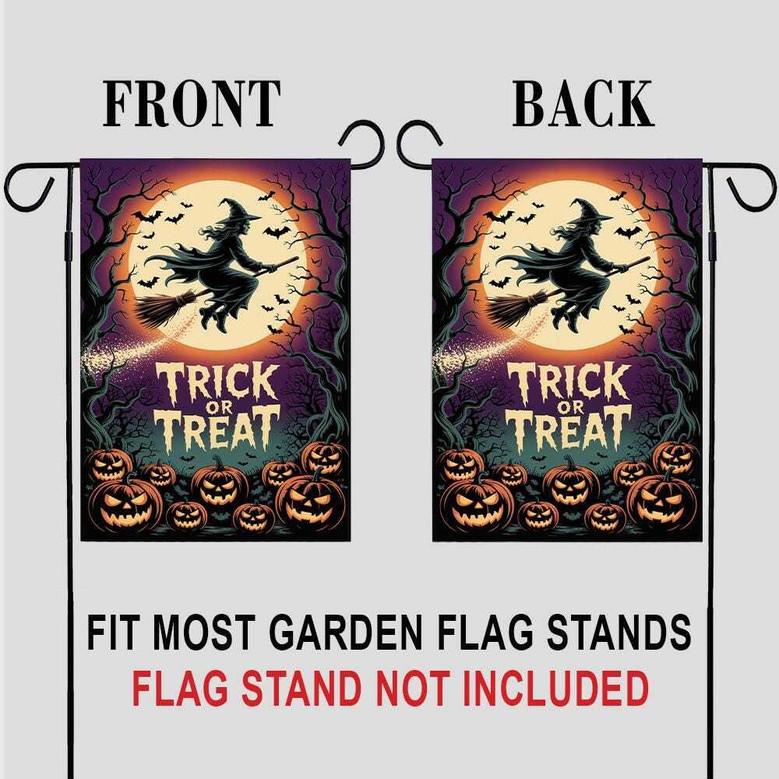 Spooky Trick Or Treat Halloween Flag For Outdoor Gardens - Witch-Themed Seasonal Yard Decor