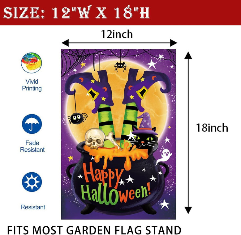 Double Sided Witch Theme Halloween Garden Flag For Outdoor DéCor