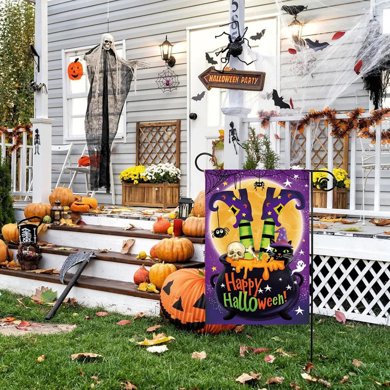 Double Sided Witch Theme Halloween Garden Flag For Outdoor DéCor