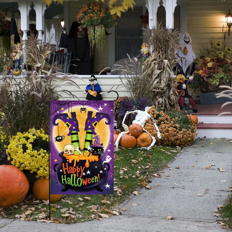 Double Sided Witch Theme Halloween Garden Flag For Outdoor DéCor