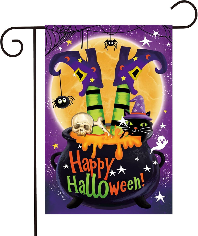 Double Sided Witch Theme Halloween Garden Flag For Outdoor DéCor