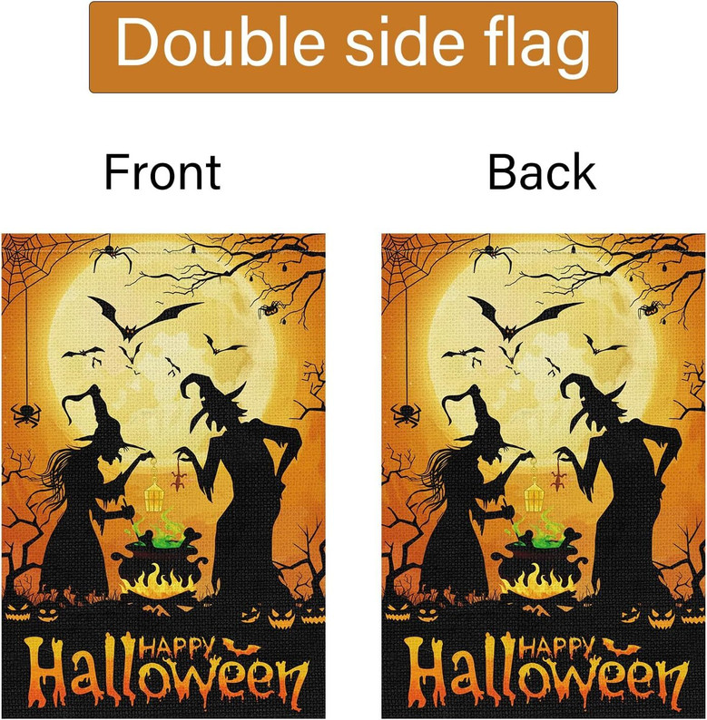 Double-Sided Witch Halloween Garden Flag - 12x18 Burlap Seasonal Outdoor Decor