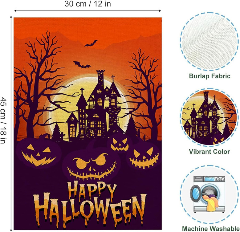 Spooky Haunted House Pumpkin Garden Flag - Halloween Outdoor Patio Decor