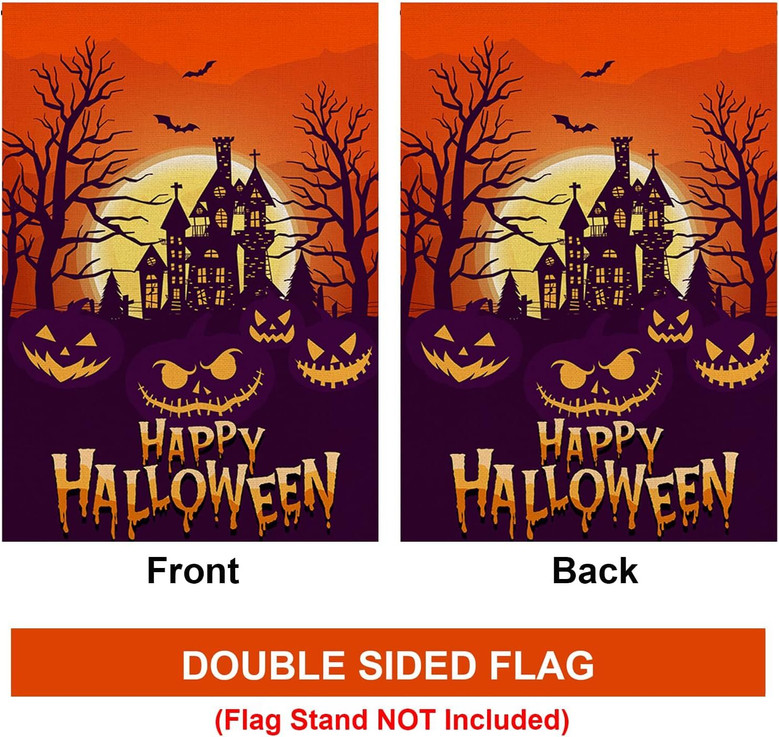 Spooky Haunted House Pumpkin Garden Flag - Halloween Outdoor Patio Decor