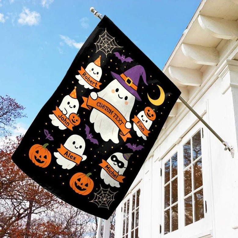 Personalized Ghost Family Halloween House Flag – Custom Name Yard Decor for Spooky Season