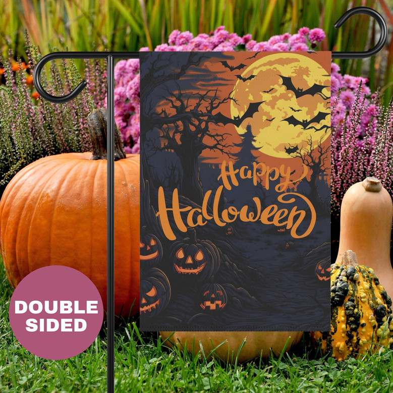 Spooky Pumpkin Halloween Garden Flag For Mom - Autumn Outdoor Yard Decor With Jack-O-Lanterns And Bats