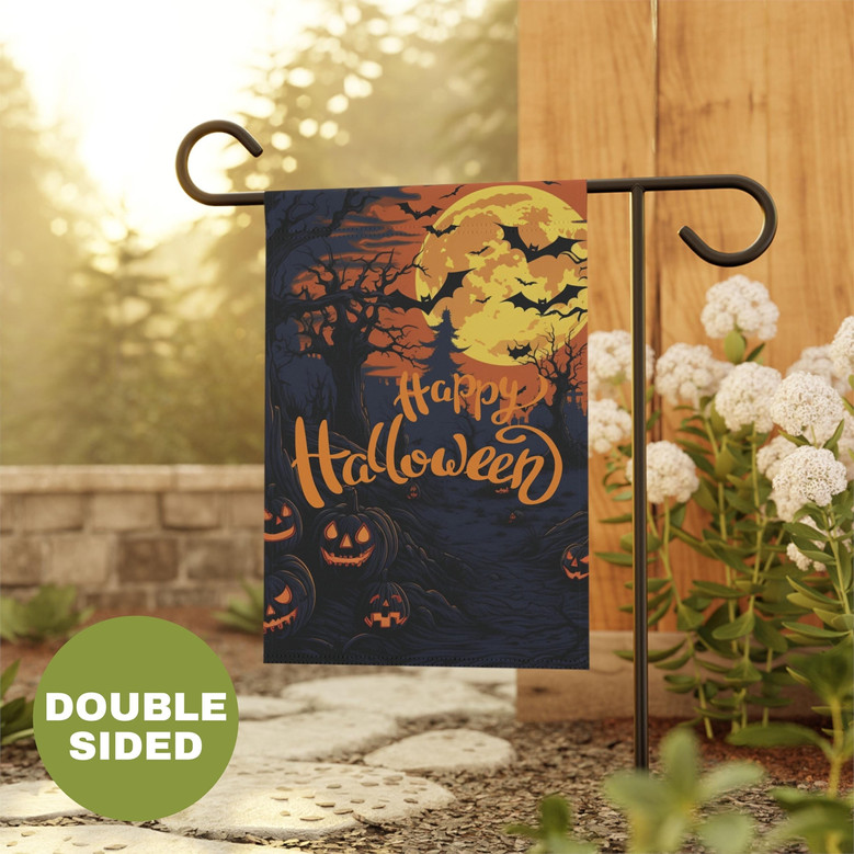 Spooky Pumpkin Halloween Garden Flag For Mom - Autumn Outdoor Yard Decor With Jack-O-Lanterns And Bats