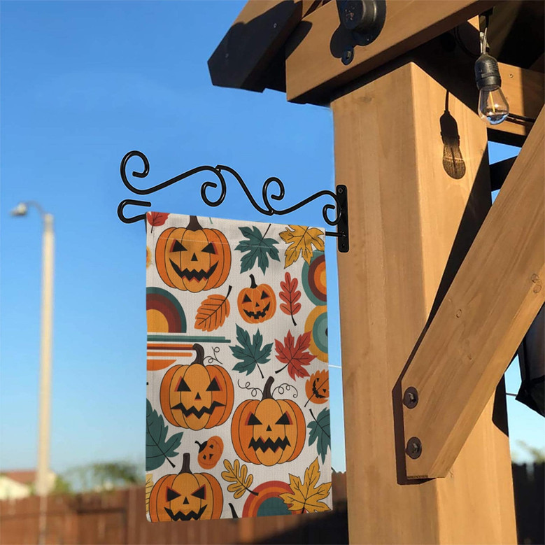 Retro Halloween Garden Flag With Jack-O'-Lanterns And Colorful Leaves - Vintage Fall Outdoor Decoration
