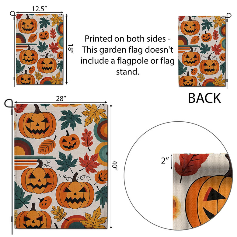 Retro Halloween Garden Flag With Jack-O'-Lanterns And Colorful Leaves - Vintage Fall Outdoor Decoration