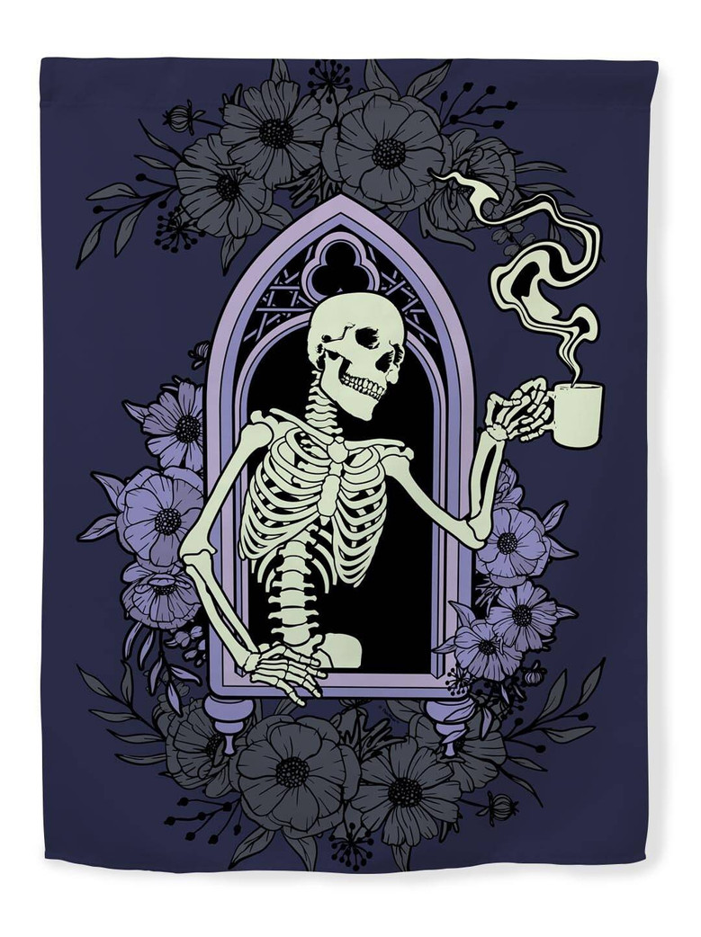 Touching Skeleton With Flowers Halloween Garden Flag - Personalized Yard Decor For Spooky Season