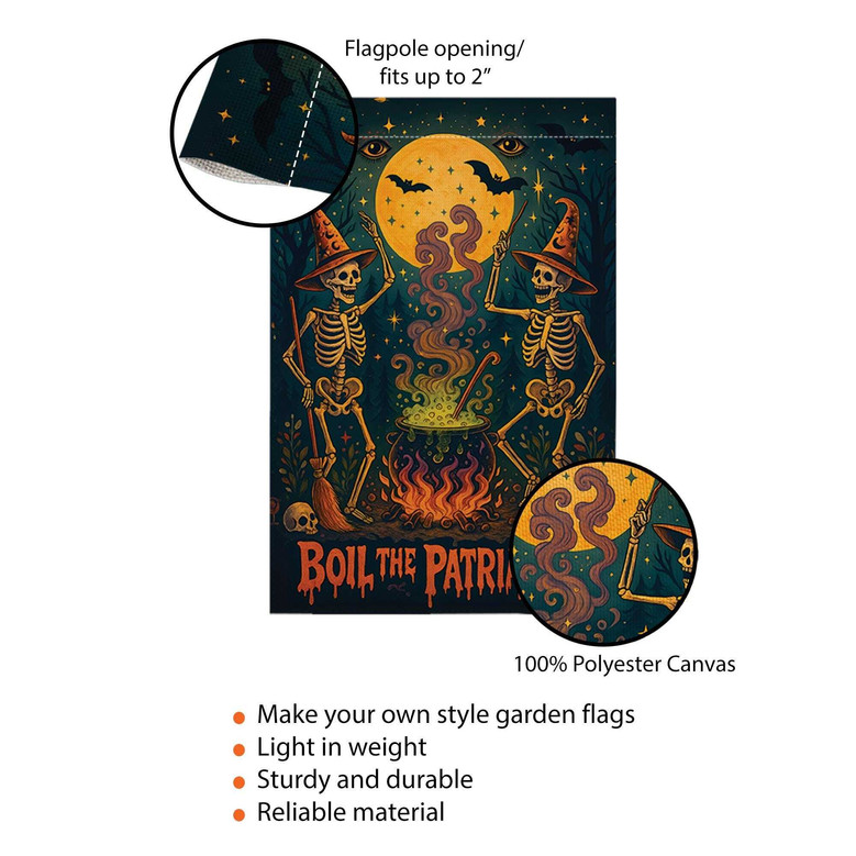 Skeleton Halloween Garden Flag For Feminists - Witches & Cauldron Design For Yard Decor