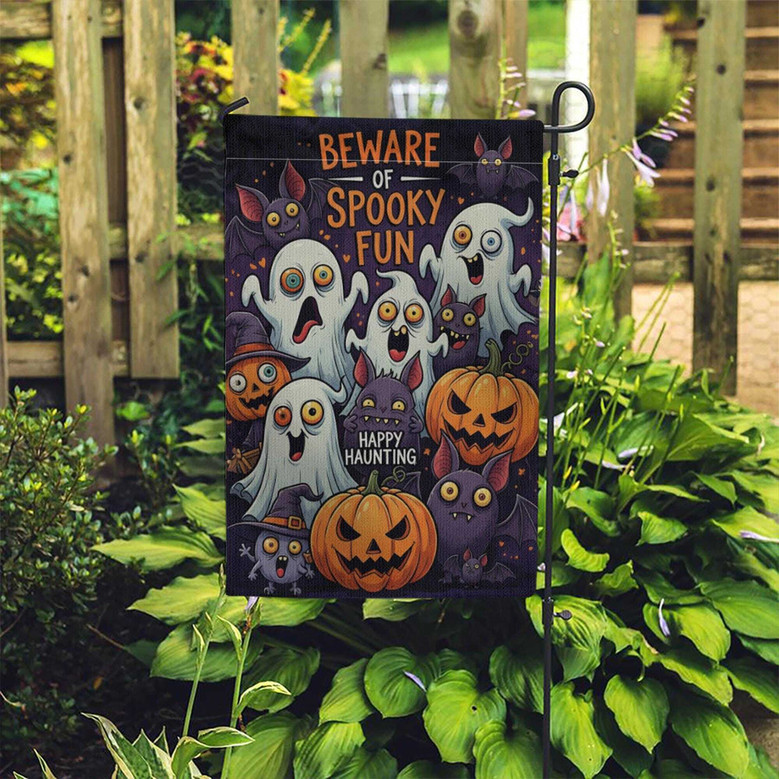 Spooky Halloween Garden Flag - Cute Ghost & Pumpkin Yard Sign For Trick Or Treat Outdoor Decorating