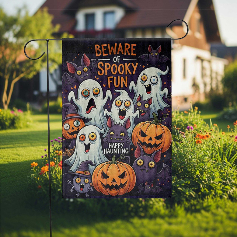 Spooky Halloween Garden Flag - Cute Ghost & Pumpkin Yard Sign For Trick Or Treat Outdoor Decorating