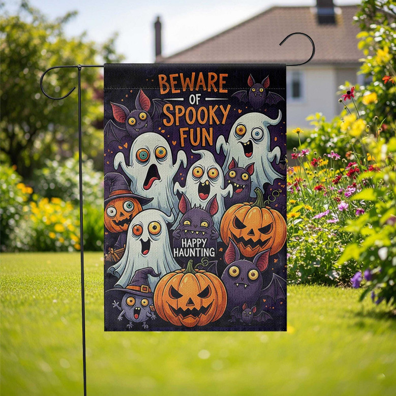 Spooky Halloween Garden Flag - Cute Ghost & Pumpkin Yard Sign For Trick Or Treat Outdoor Decorating