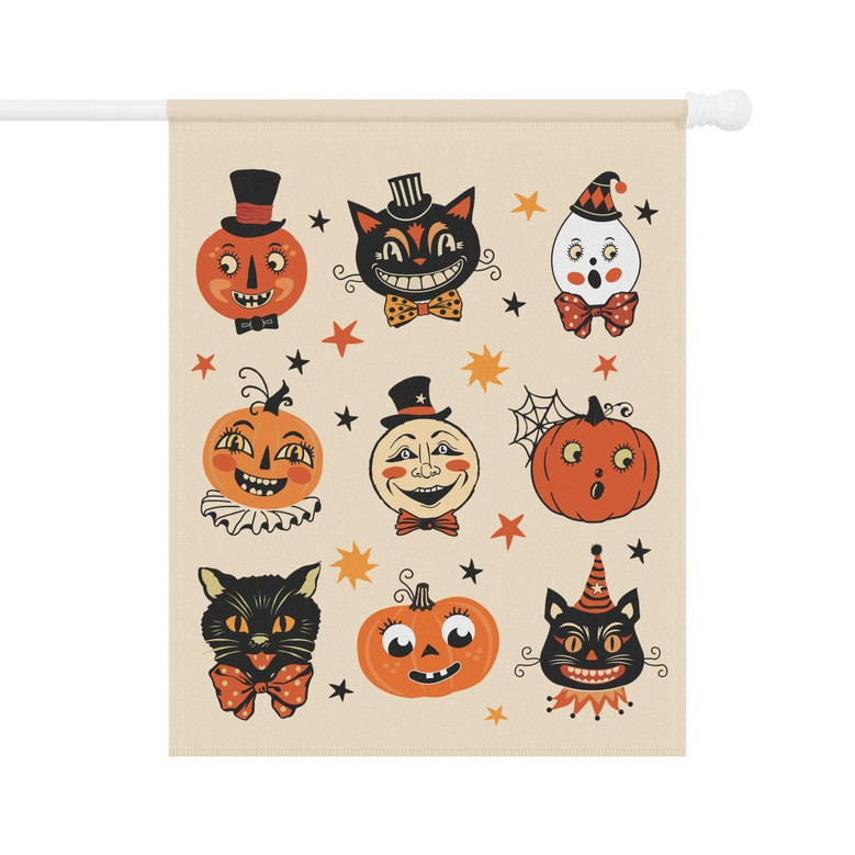 Spooky Vintage Halloween Flag - Black Cat & Pumpkin Folk Art For Garden Decoration