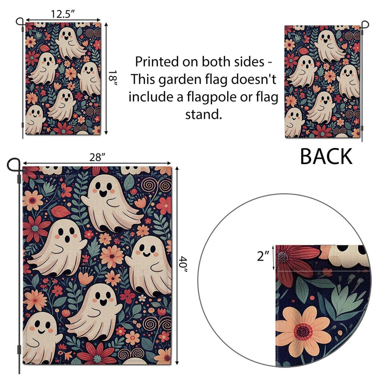 Cute Halloween Garden Flag - Whimsical Ghosts & Florals For Outdoor Fall Decor