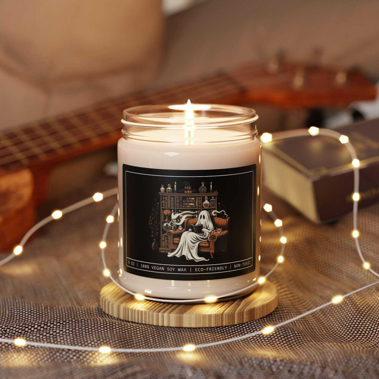 Bookish Ghost Soy Candle – Spooky Halloween Decor for Readers & Cozy Vibes
