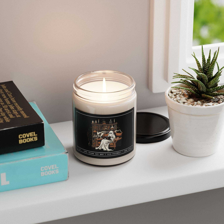 Bookish Ghost Soy Candle – Spooky Halloween Decor for Readers & Cozy Vibes