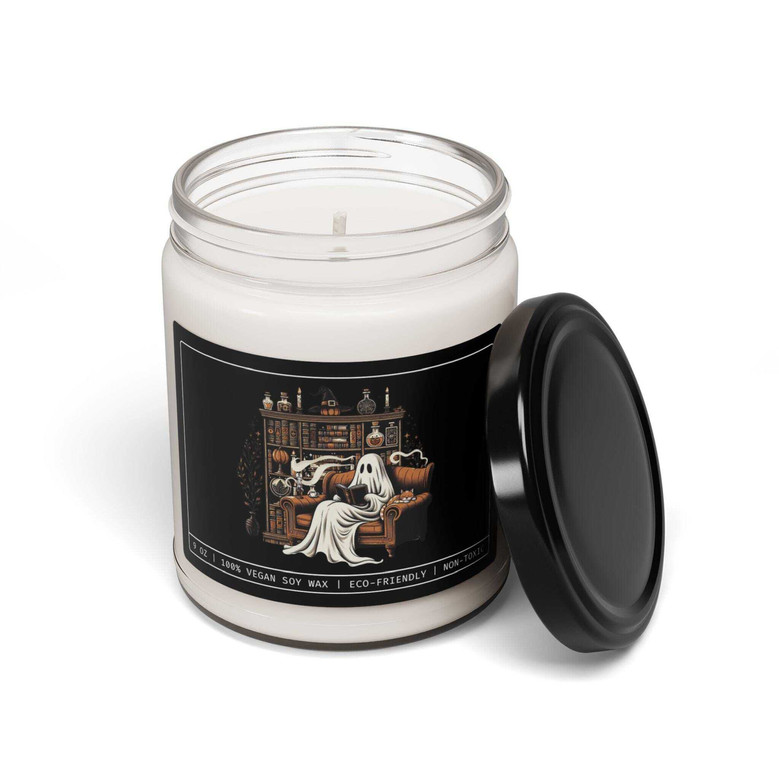 Bookish Ghost Soy Candle – Spooky Halloween Decor for Readers & Cozy Vibes