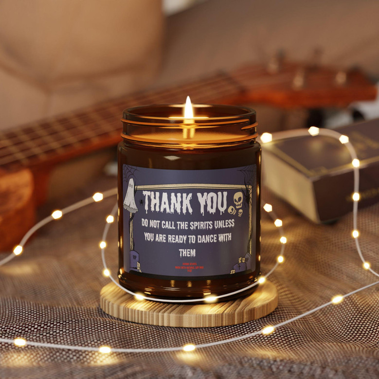 Funny Halloween Scented Soy Candle - Spooky Party Decor Amber Jar, Fall Fragrance