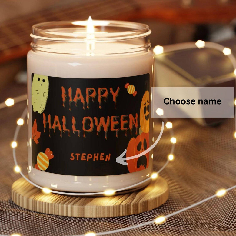 Personalized Halloween Soy Wax Candle - Custom Name Autumn Decor For Spooky Season Gifting