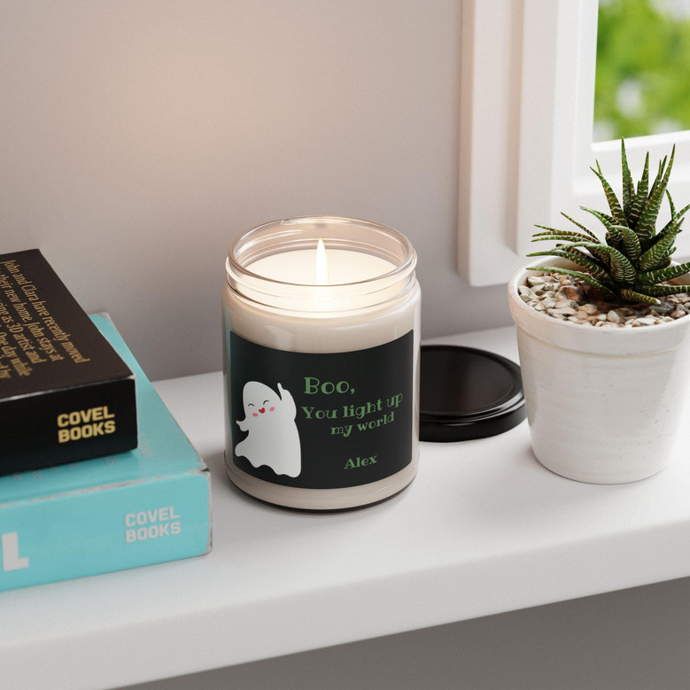 Personalized Ghost Soy Wax Candle - Boo Design For Halloween - Perfect Gift For Him Or Her