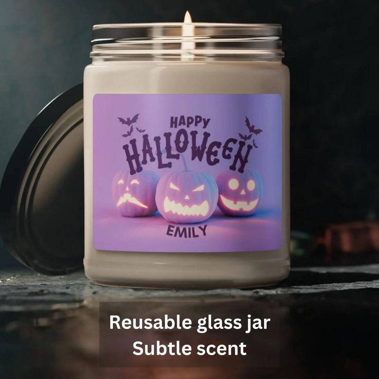 Custom Name Halloween Candle - Spooky Fall Decor Gift With Soy Wax For Autumn