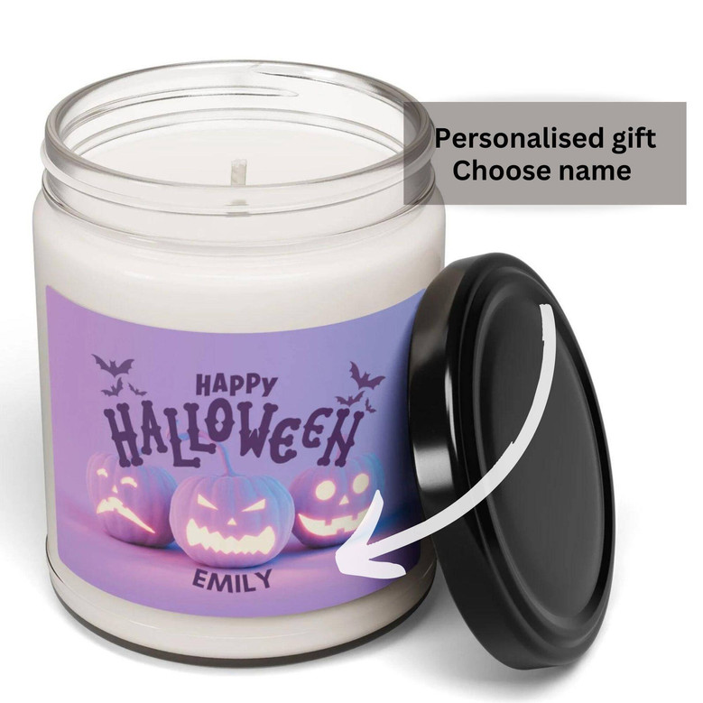 Custom Name Halloween Candle - Spooky Fall Decor Gift With Soy Wax For Autumn