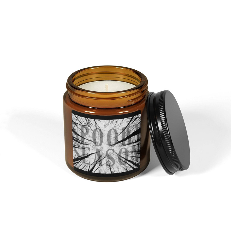 Spooky Season Soy Wax Candle – Amber Jar Halloween Decor with Gothic Fall Vibes