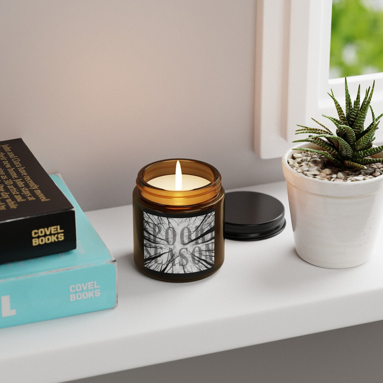 Spooky Season Soy Wax Candle – Amber Jar Halloween Decor with Gothic Fall Vibes