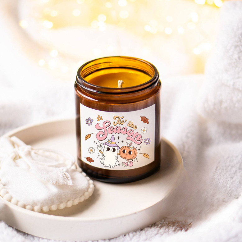 Tis the Season Retro Pumpkin Soy Candle – Cute Halloween Scented Decor