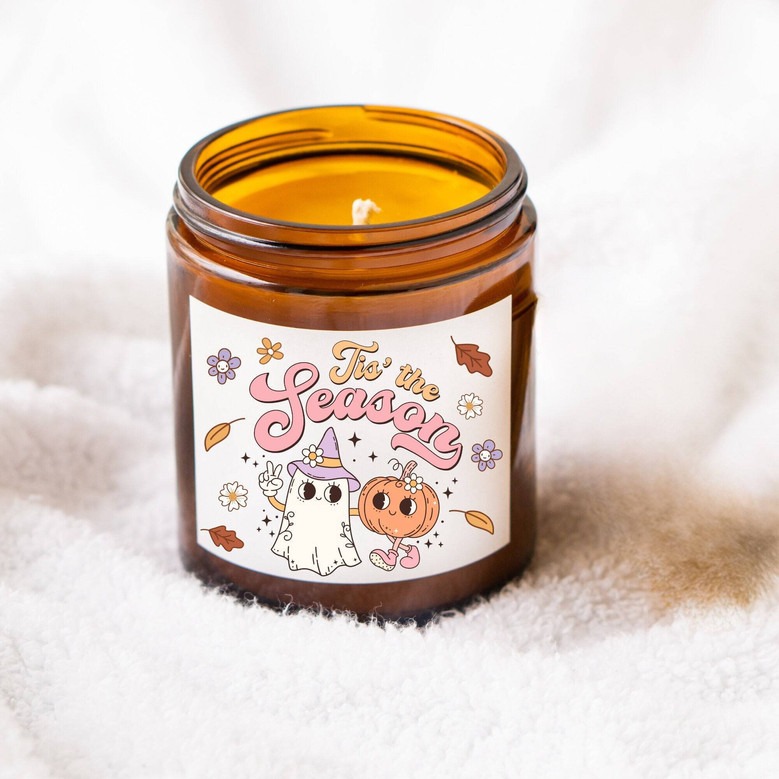 Tis the Season Retro Pumpkin Soy Candle – Cute Halloween Scented Decor