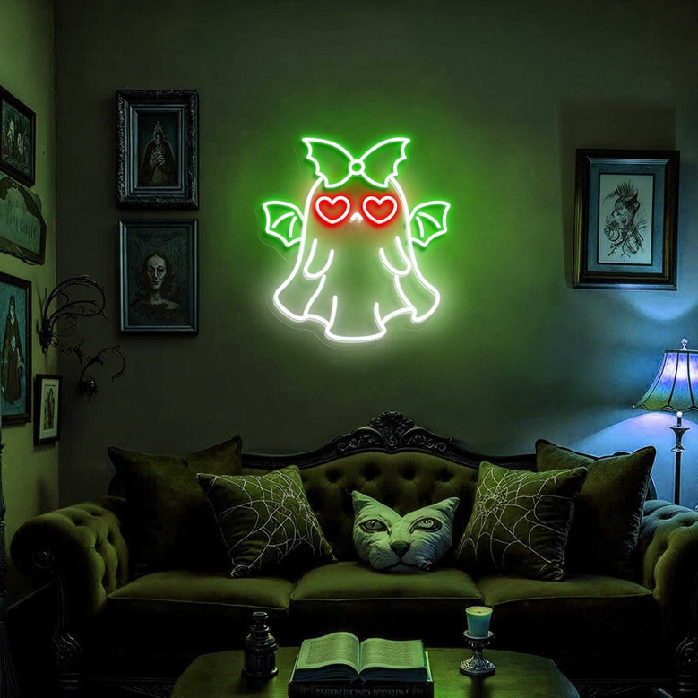 Spooky Bat Ghost Neon Sign - Gothic Halloween Wall Art For Kids' Room Decor