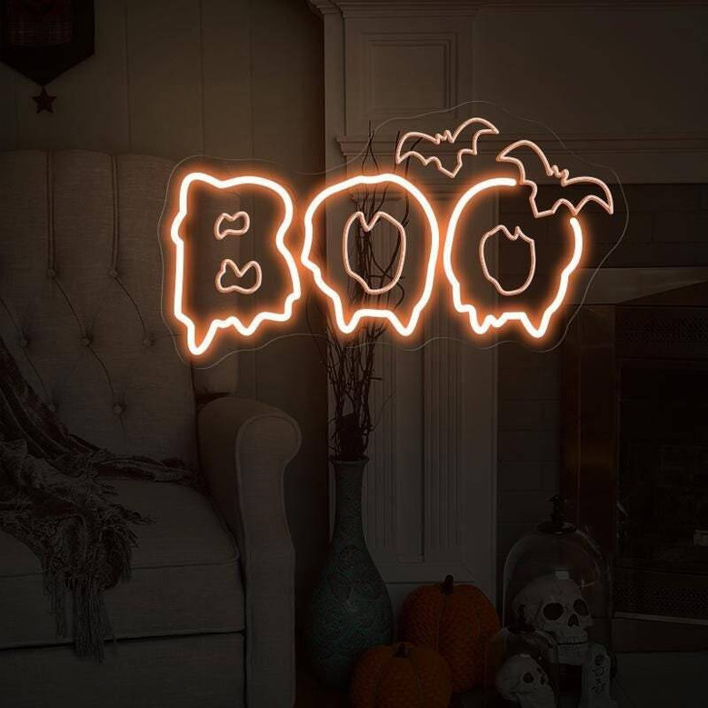 Custom Spooky Bat LED Light Sign For Halloween - Boo Theme Bedroom And Dorm Decor