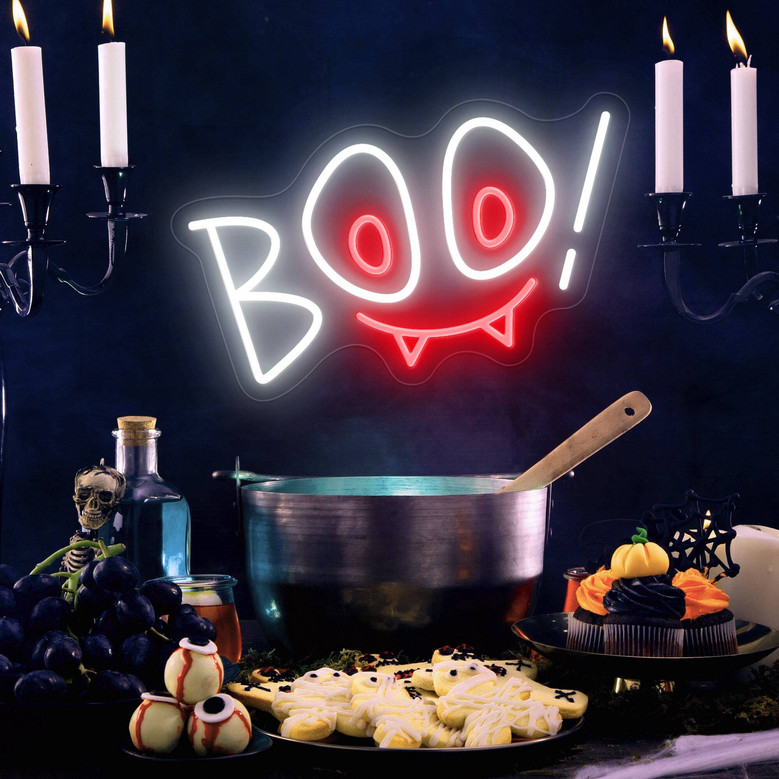 Boo Neon Sign for Kids – Cute Halloween Room Decor & Light-Up Gift for Spooky Fun