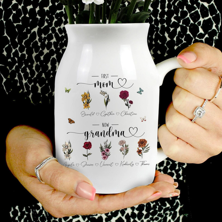Custom Birth Ceramic Flower Vase for Mom or Grandma – Personalized Mother's Day or Garden Gift