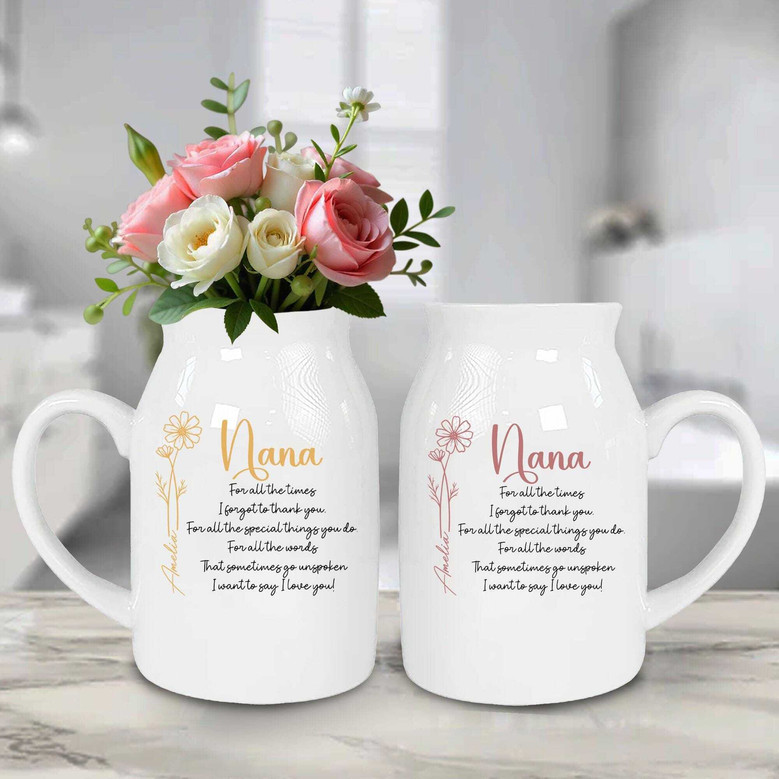 Personalized Birth Month Ceramic Flowers Vase For Mom Nana - Thoughtful Floral Gift For Mother's Day
